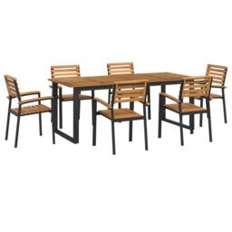 Berkfield Home 7 Piece Garden Dining Set Solid Wood Acacia & Metal in Brown - thumbnail 2
