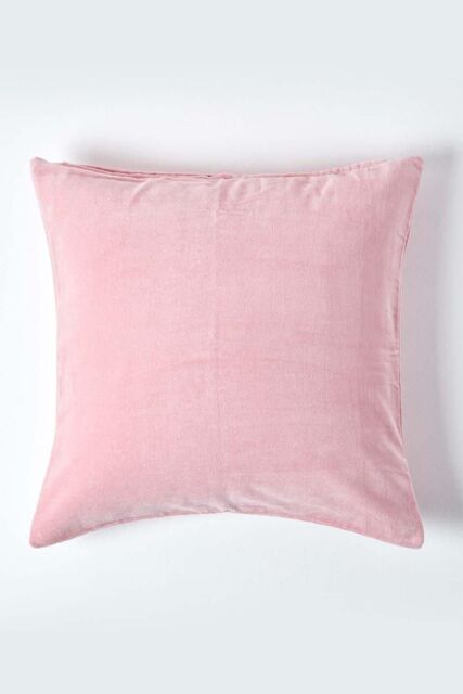 Homescapes Velvet Cushion Cover 100% Cotton, Soft & Machine Washable in Pink - Size: 60 cm x 60 cm - image 1