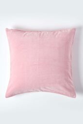 Homescapes Velvet Cushion Cover 100% Cotton, Soft & Machine Washable in Pink - Size: 60 cm x 60 cm - thumbnail 1
