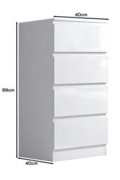 FWStyle 4 Drawer Gloss Chest Of Drawers Bedroom Storage Tall Slim Design in White - thumbnail 6