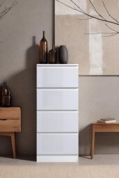 FWStyle 4 Drawer Gloss Chest Of Drawers Bedroom Storage Tall Slim Design in White - thumbnail 2
