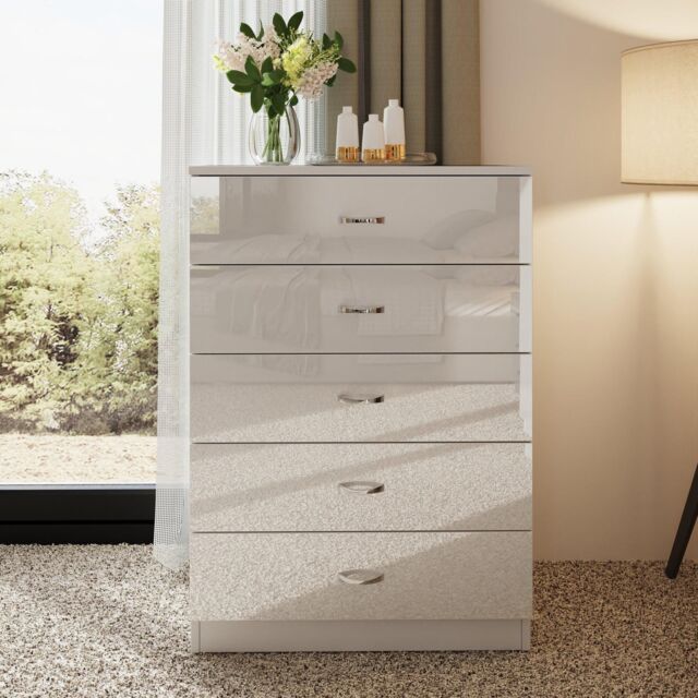 LUXURY LIFE Chilton Gloss White 5 Drawer Modern Tower Chest Of Drawers - image 1