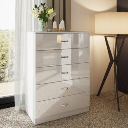 LUXURY LIFE Chilton Gloss White 5 Drawer Modern Tower Chest Of Drawers - thumbnail 2