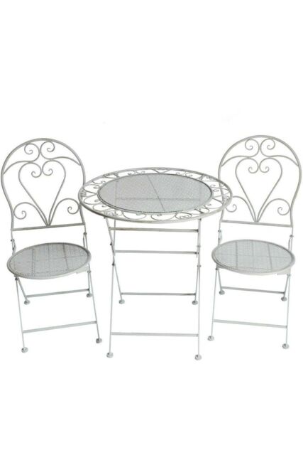 Glamhaus Metal Bistro 3 Piece Set Patio Garden Furniture Antique Grey - image 1