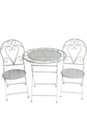 Glamhaus Metal Bistro 3 Piece Set Patio Garden Furniture Antique Grey