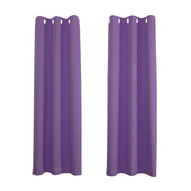 Happy Homewares Black Out Thermal Eyelet Curtains - Room Darkening Polyester 2 Panel Pair in Purple - Size: 168 cm width x 214 cm drop - image 1