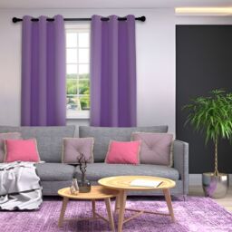 Happy Homewares Black Out Thermal Eyelet Curtains - Room Darkening Polyester 2 Panel Pair in Purple - Size: 168 cm width x 214 cm drop - thumbnail 6