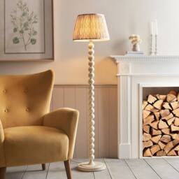Netlighting Higgledy Gloss Almond White Floor Lamp Fabric Ikat Shade 35cm E27 - thumbnail 2