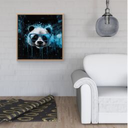 "Warren Reed - Designer Blue Splashart Panda Face Framed Canvas in Light Brown - Size: W30"" x H30""" - thumbnail 2
