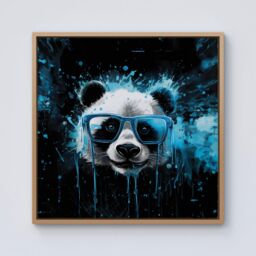 "Warren Reed - Designer Blue Splashart Panda Face Framed Canvas in Light Brown - Size: W30"" x H30""" - thumbnail 1