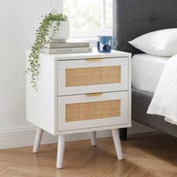 KORVIXA White 2 Pack Rattan Bedside Cabinet 2 Drawer - Size: 100 cm x 100 cm - thumbnail 3