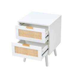 KORVIXA White 2 Pack Rattan Bedside Cabinet 2 Drawer - Size: 100 cm x 100 cm - thumbnail 4