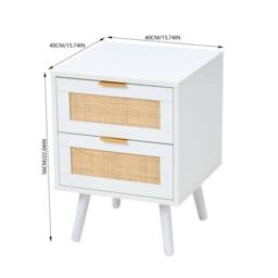 KORVIXA White 2 Pack Rattan Bedside Cabinet 2 Drawer - Size: 100 cm x 100 cm - thumbnail 2