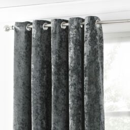 Paoletti Verona Crushed Velvet Eyelet Curtains in Metallic Silver - Size: 229 cm width x 229 cm drop - thumbnail 2