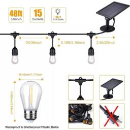 EONLION 15M Solar S14 Festoon String Lights in Black - Size: 100 cm - thumbnail 3