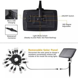 EONLION 15M Solar S14 Festoon String Lights in Black - Size: 100 cm - thumbnail 4