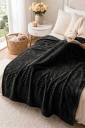 Dyzi Large Supersoft Ribbed Jacquard Fleece Throw Blanket 200 x 240cm in Black - Size: 200 cm x 240 cm - thumbnail 3
