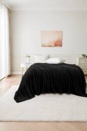 Dyzi Large Supersoft Ribbed Jacquard Fleece Throw Blanket 200 x 240cm in Black - Size: 200 cm x 240 cm