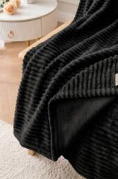 Dyzi Large Supersoft Ribbed Jacquard Fleece Throw Blanket 200 x 240cm in Black - Size: 200 cm x 240 cm - thumbnail 4