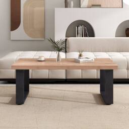Costway Rustic Coffee Table 120cm Farmhouse Style Accent Table in Light Oak - thumbnail 7