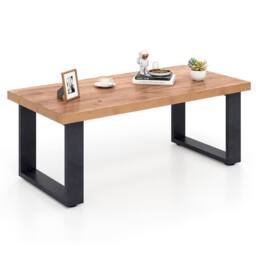 Costway Rustic Coffee Table 120cm Farmhouse Style Accent Table in Light Oak - thumbnail 3