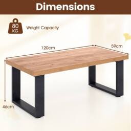 Costway Rustic Coffee Table 120cm Farmhouse Style Accent Table in Light Oak - thumbnail 2