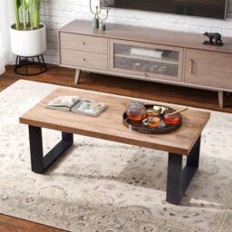 Costway Rustic Coffee Table 120cm Farmhouse Style Accent Table in Light Oak - thumbnail 6