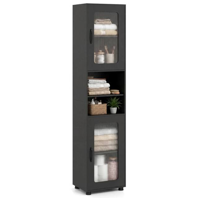 Costway Freestanding Storage Organizer with 2 Doors & Shelf in Black - image 1