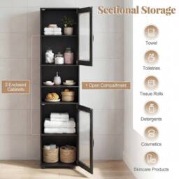 Costway Freestanding Storage Organizer with 2 Doors & Shelf in Black - thumbnail 5