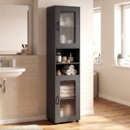 Costway Freestanding Storage Organizer with 2 Doors & Shelf in Black - thumbnail 4