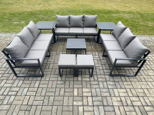 Fimous Aluminium 11 Seater Outdoor Garden Furniture Set Patio Lounge Sofa with Coffee Table 2 Side Tables 2 Small Footstools Conservatory Set - image 1