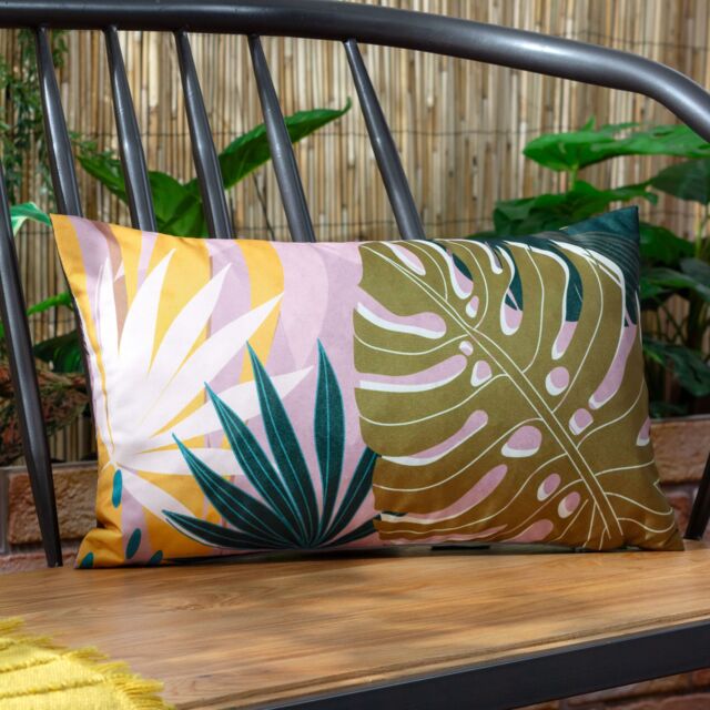 Furn Leafy Palm Rectangular Water & UV Resistant Outdoor Cushion in Light Pink - image 1