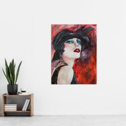 "Artery8 Glamorous Flapper Portrait 1920s Scarlet Wall Art Print in Red - Size: W12"" x H16""" - thumbnail 4