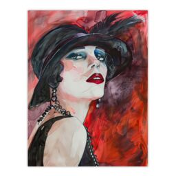 "Artery8 Glamorous Flapper Portrait 1920s Scarlet Wall Art Print in Red - Size: W12"" x H16""" - thumbnail 1
