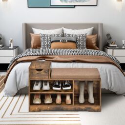 Gymax Shoe Bench Shoe Storage Entryway Cabinet With Removable Cushion-Brown in Brown - thumbnail 3