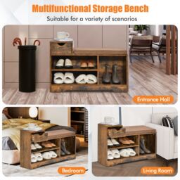Gymax Shoe Bench Shoe Storage Entryway Cabinet With Removable Cushion-Brown in Brown - thumbnail 4