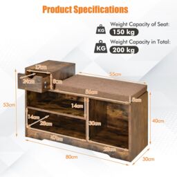 Gymax Shoe Bench Shoe Storage Entryway Cabinet With Removable Cushion-Brown in Brown - thumbnail 2