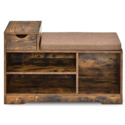 Gymax Shoe Bench Shoe Storage Entryway Cabinet With Removable Cushion-Brown in Brown - thumbnail 9