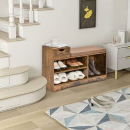 Gymax Shoe Bench Shoe Storage Entryway Cabinet With Removable Cushion-Brown in Brown - thumbnail 7
