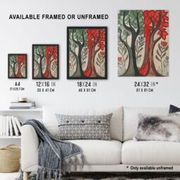 "Artery8 Two Trees Wildflower Forest Painting Folk Art Wall Art Print in Brown - Size: W12"" x H16""" - thumbnail 3