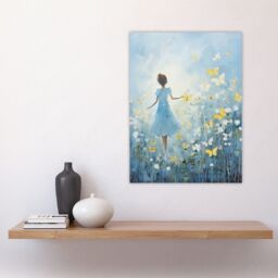 Artery8 Girl In Wildflower Meadow Oil Painting Soft Blue Yellow Butterflies Spring Landscape Large Wall Unframed Art Poster Print Thick Paper 18X24 - thumbnail 4