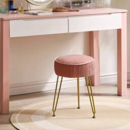 FORGEVIO Velvet Vanity Stool Ottoman, Round Footrest 30D x 30W in Pink - thumbnail 4
