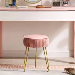 FORGEVIO Velvet Vanity Stool Ottoman, Round Footrest 30D x 30W in Pink - thumbnail 5