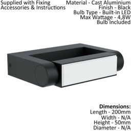 Loops IP44 Outdoor Wall Light Black Cast Aluminium 4.8W Built in LED Porch Lamp - thumbnail 2