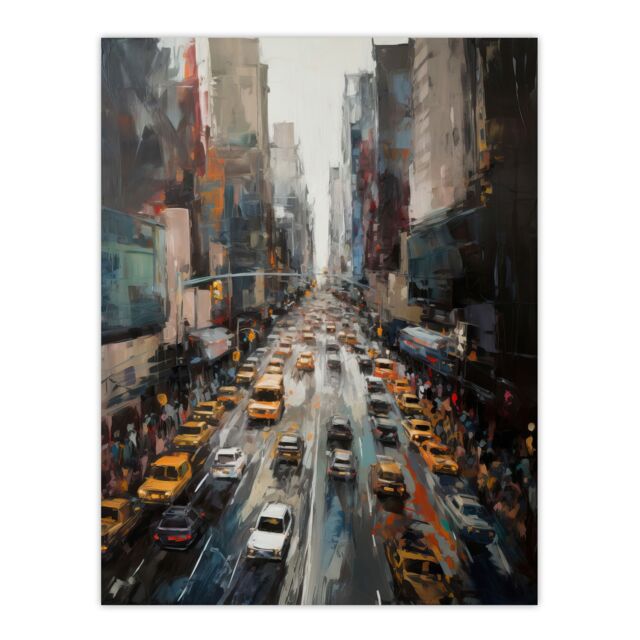 "Artery8 NYC New York Rush Hour Traffic Acrylic Painting 5th Avenue Yellow Cabs Extra Large XL Wall Art Poster Print - Size: W24"" x H32""" - image 1