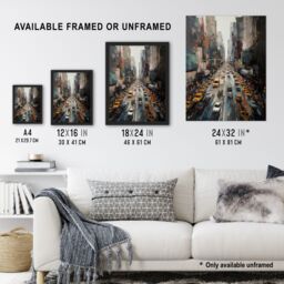 "Artery8 NYC New York Rush Hour Traffic Acrylic Painting 5th Avenue Yellow Cabs Extra Large XL Wall Art Poster Print - Size: W24"" x H32""" - thumbnail 3