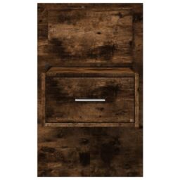 Berkfield Home Wall-mounted Bedside Cabinet with LED Lights Smoked Oak in Brown - thumbnail 6