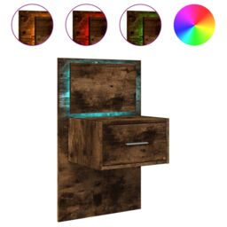 Berkfield Home Wall-mounted Bedside Cabinet with LED Lights Smoked Oak in Brown - thumbnail 2