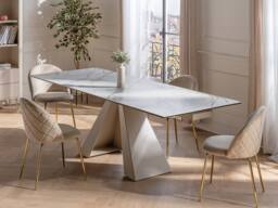 Vente-unique Extendable Dining Table for 6 To 10 People - Ceramic & Metal in Beige - thumbnail 6