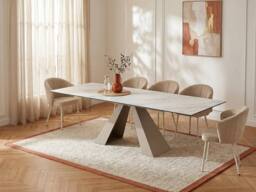 Vente-unique Extendable Dining Table for 6 To 10 People - Ceramic & Metal in Beige - thumbnail 3